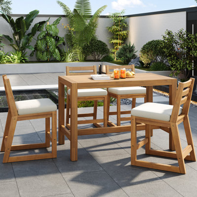 Bar de patio rustique 5 pièces avec chaises coulissantes pour un gain d'espace optimal, résistant à la décoloration et imperméable, idéal pour un balcon stable et peu encombrant.