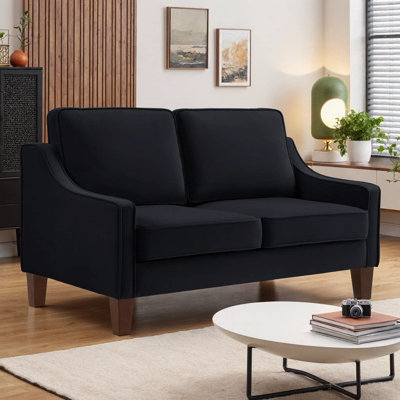 51" 2-Seater Velvet Loveseat with Spring Seat Cushions | Solid Rubberwood Legs & Removable Covers, Compact Sofa for Living Room, Bedroom & Apartment