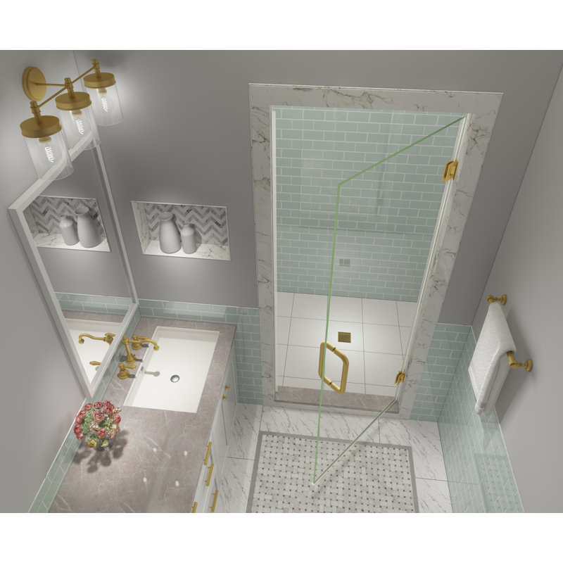Kinkade XL 32.25" - 32.75" W x 80" H Hinged Frameless Shower Door, Brushed Gold