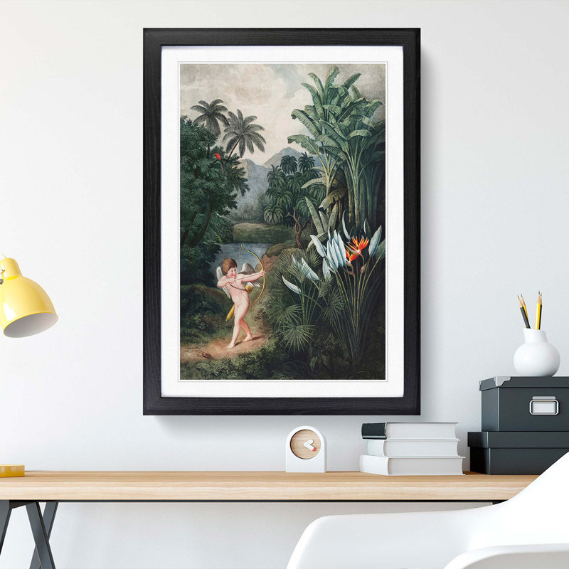 Cupid by the Flowers by R.J. Thornton - Framed Print, 36cm H x 27cm W x 2cm D, Black Framed