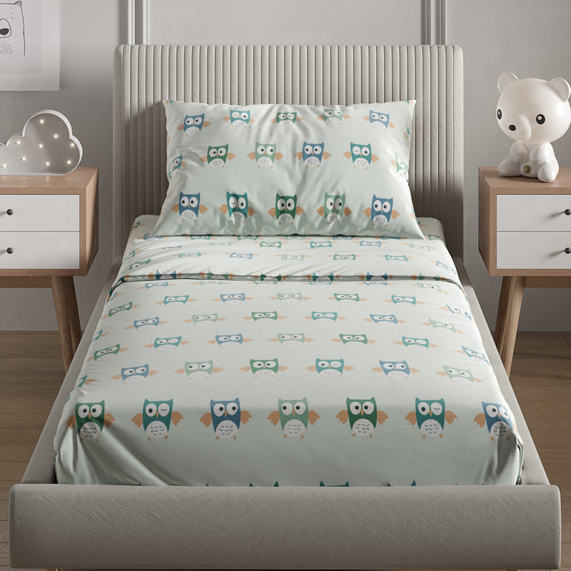 Kids Sheet Set, Soft Microfiber Bedding, Cozy & Breathable, Wrinkle Free Easy Care Bed Sheets, Owls