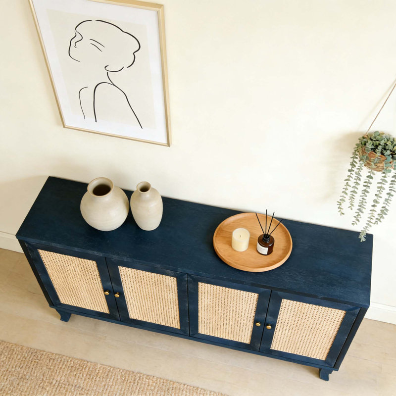 Handcrafted Premium Grain Panels Sideboard, Antique Navy Blue