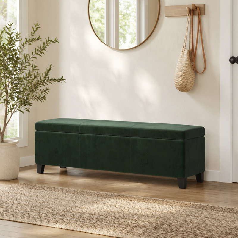 Banc de rangement avec repose-pieds Elias, 51 po, velours vert émeraude