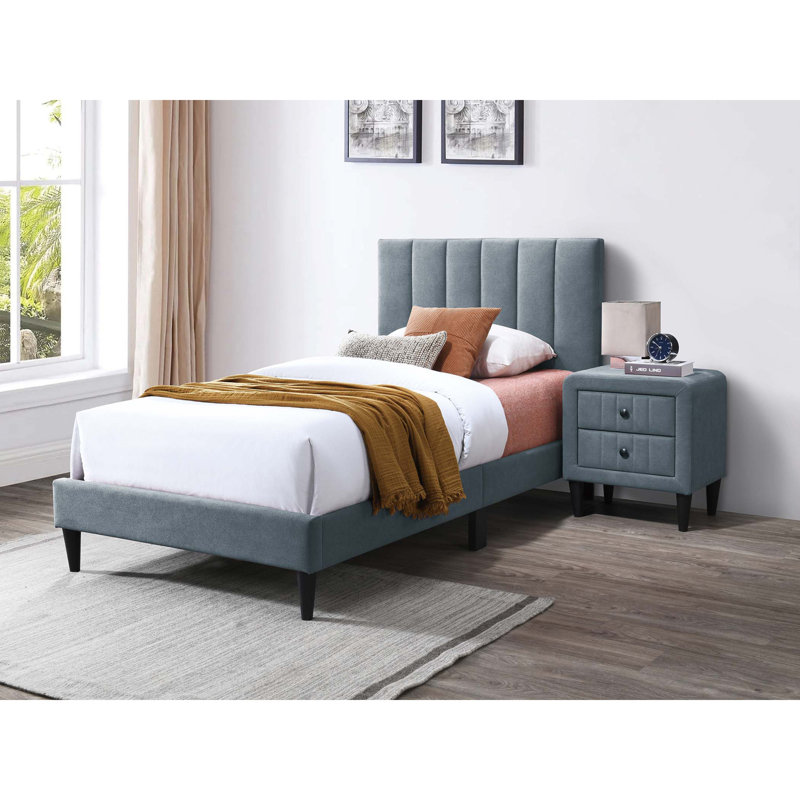 Lit design moderne minimaliste avec tête de lit tapissier, Gris