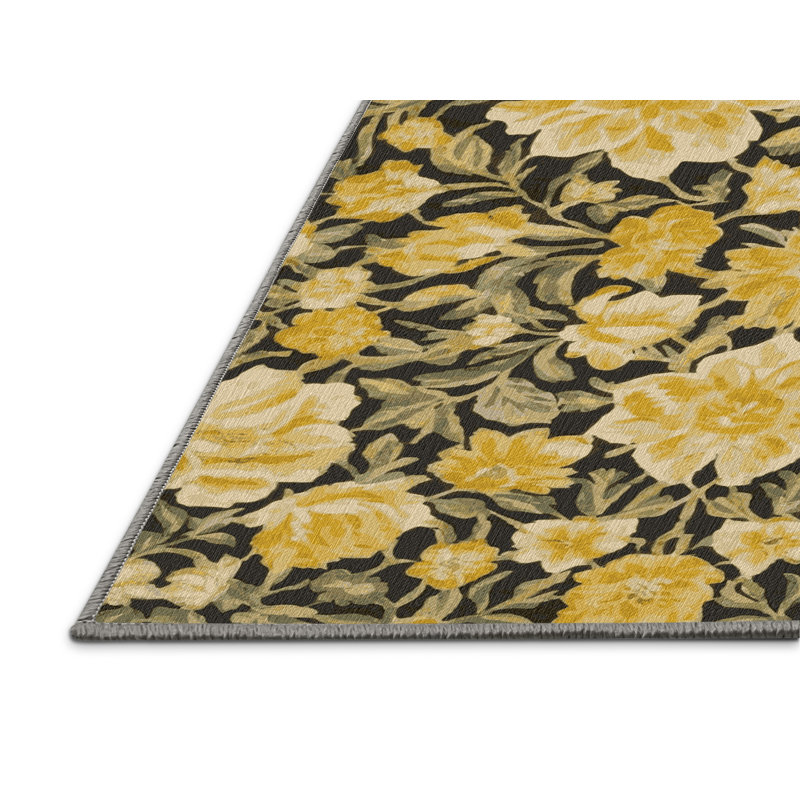 Tapis botanique brun lavable à la machine, Carré 6 pi