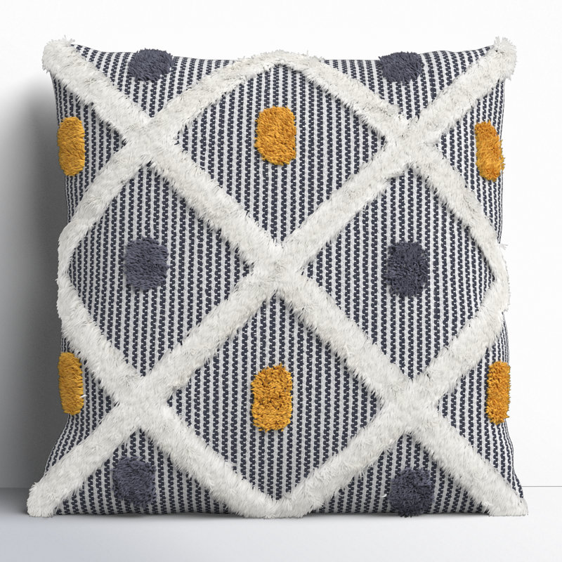 20'' Black and White Cotton Wool Tufted Throw Pillow