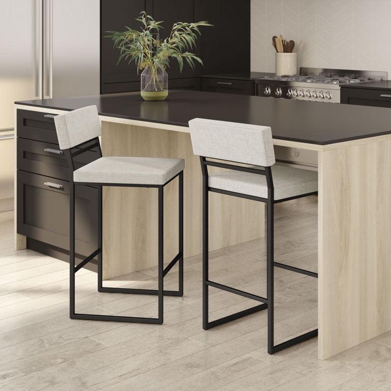 Tabouret de bar et de comptoir Abshir, Tabouret de bar (siège d'une hauteur de 30,75 po), Vinyle-Beige, Noir