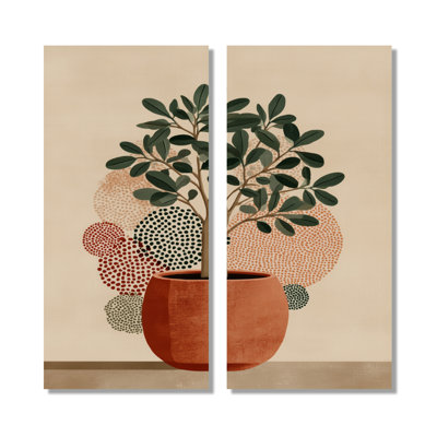 Green And Terracotta Minimalism Sage Elegance - Botanicals Canvas Prints, Green Botanical Wall Art 2 Piece