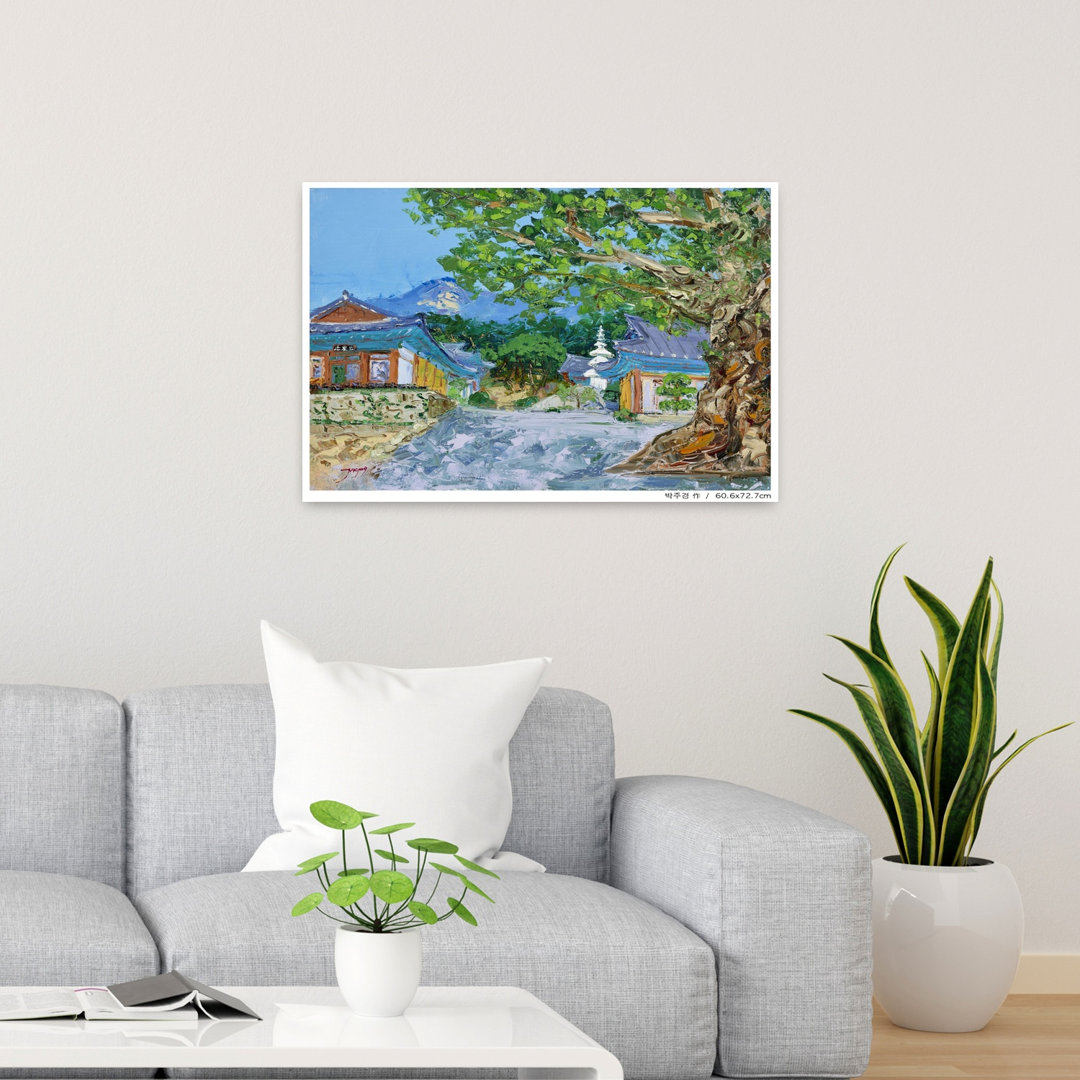 Korean Temple Mountain View Peaceful Serene Traditional Architecture Landscape Wall Art Print