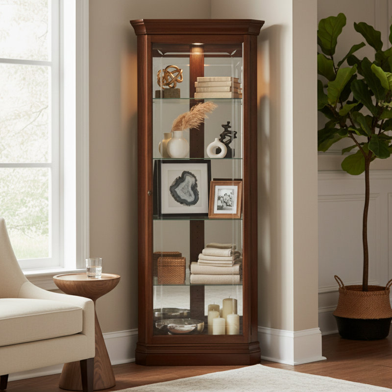 Lynwood Lighted Corner Curio Cabinet