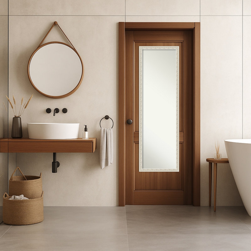Bethany Non-Beveled Wood Framed Full-Length On the Door Mirror, Silver