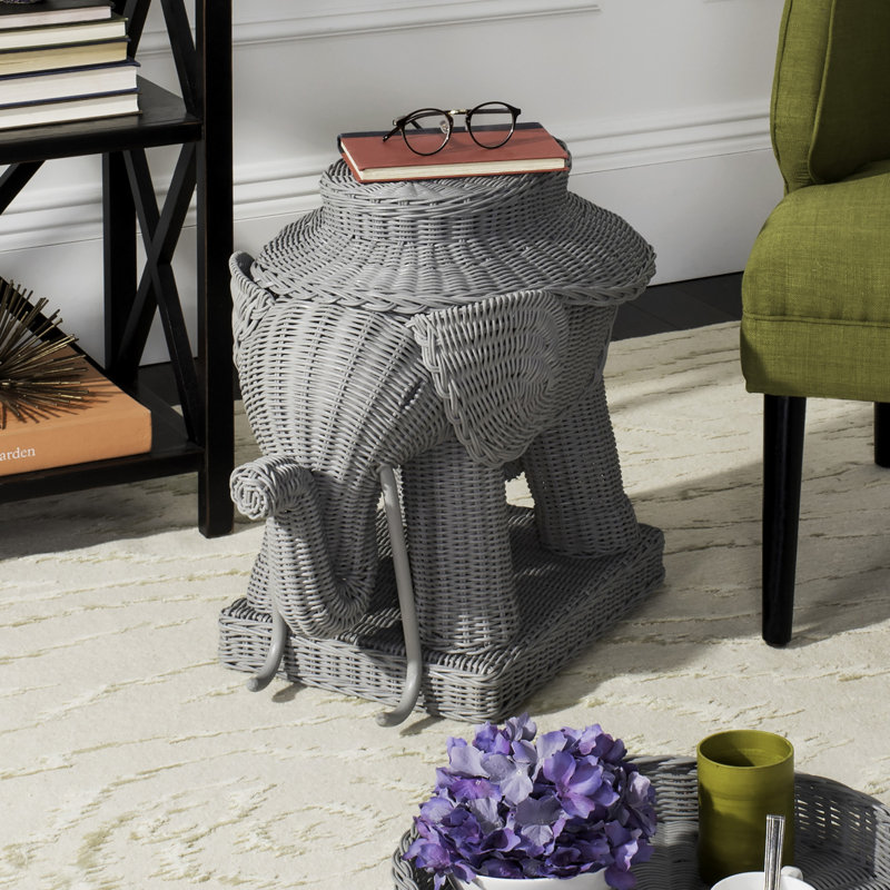 Bungalo Kubu Rattan Nightstand - Modern Eclectic Storage Table with Removable Tray, Gray