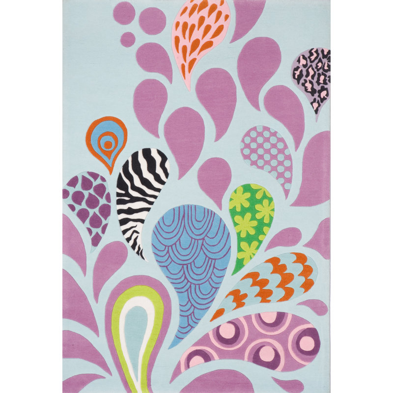 Aiyla Handmade Tufted Blue/Pink Rug, Rectangle 3' x 5'