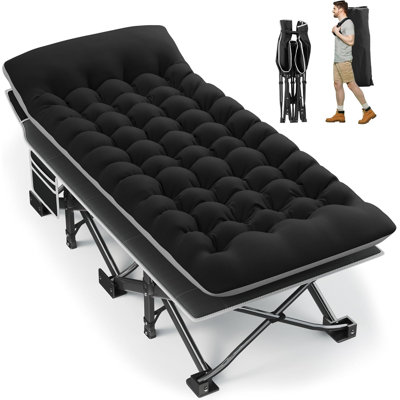 32" Extra Wide Heavy Duty Camping Cot with Velvet Mattress Holds 600LBS for Outdoor & Camp Use