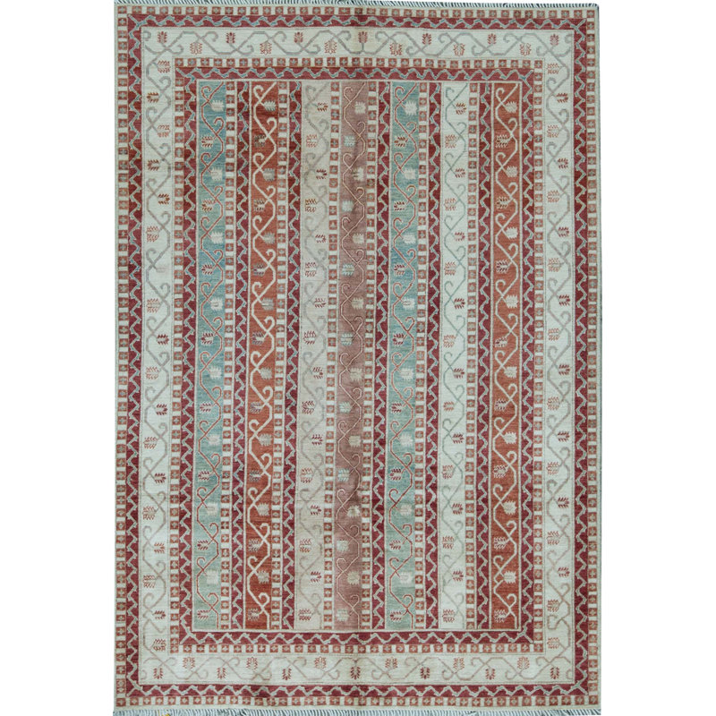 Tapis rouge et beige noué à la main de haute qualité