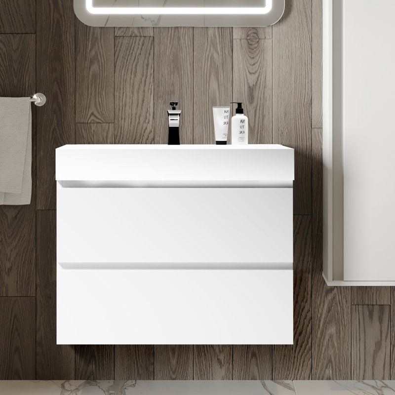29.9'' Single Bathroom Vanity with Resin Top, White