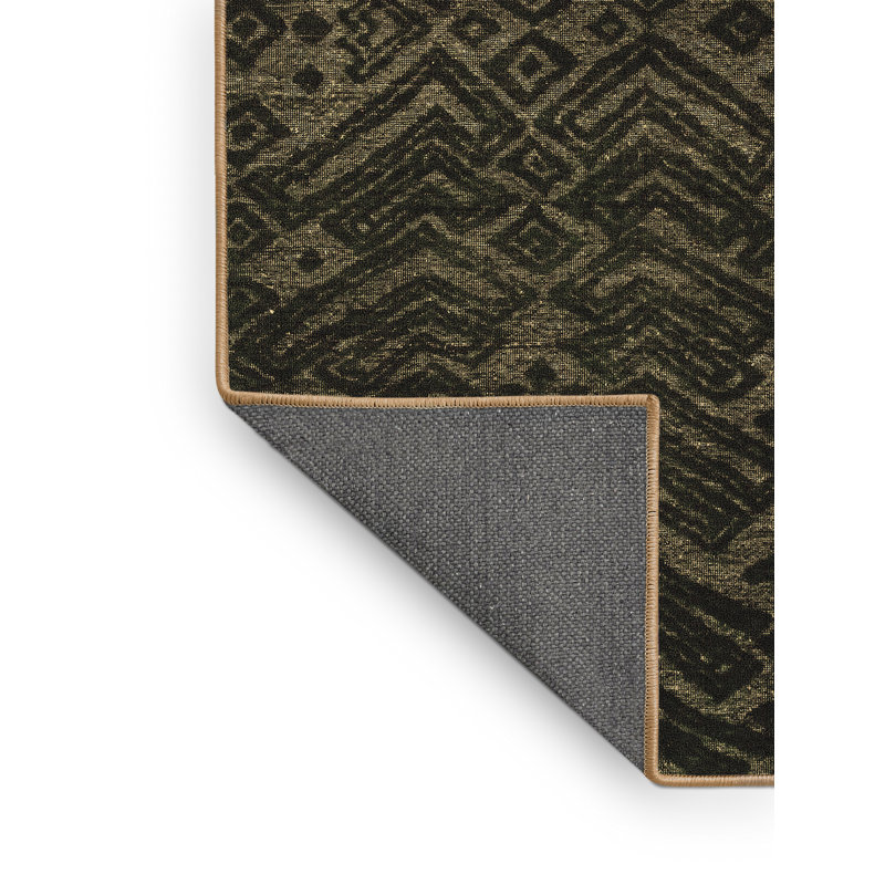 Tapis géométrique en laine / polyester tissé à la machine en noir / olive, Rectangle 8 pi x 12 pi
