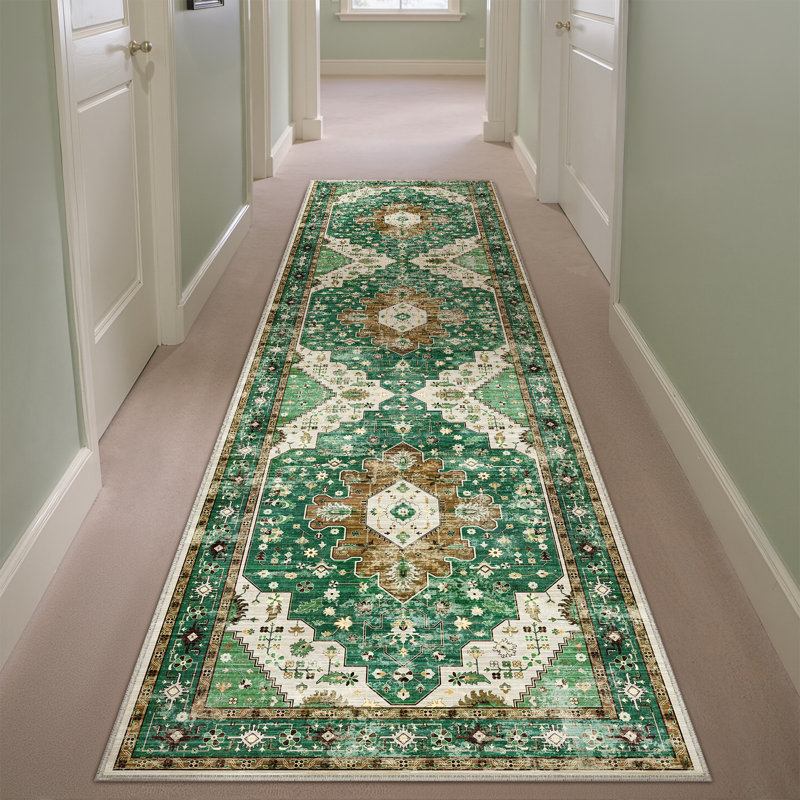 Elaine Machine Washable Oriental Area Rug for Living Room with Non-Slip Backing, Runner 2' x 8'