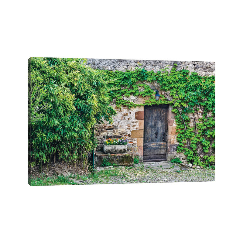 Wooden Doorway In Vine Covered Stone Wall Cordes-Sur-Ciel France by Hollice Looney - Wrapped Canvas Gallery-Wrapped Canvas Giclée
