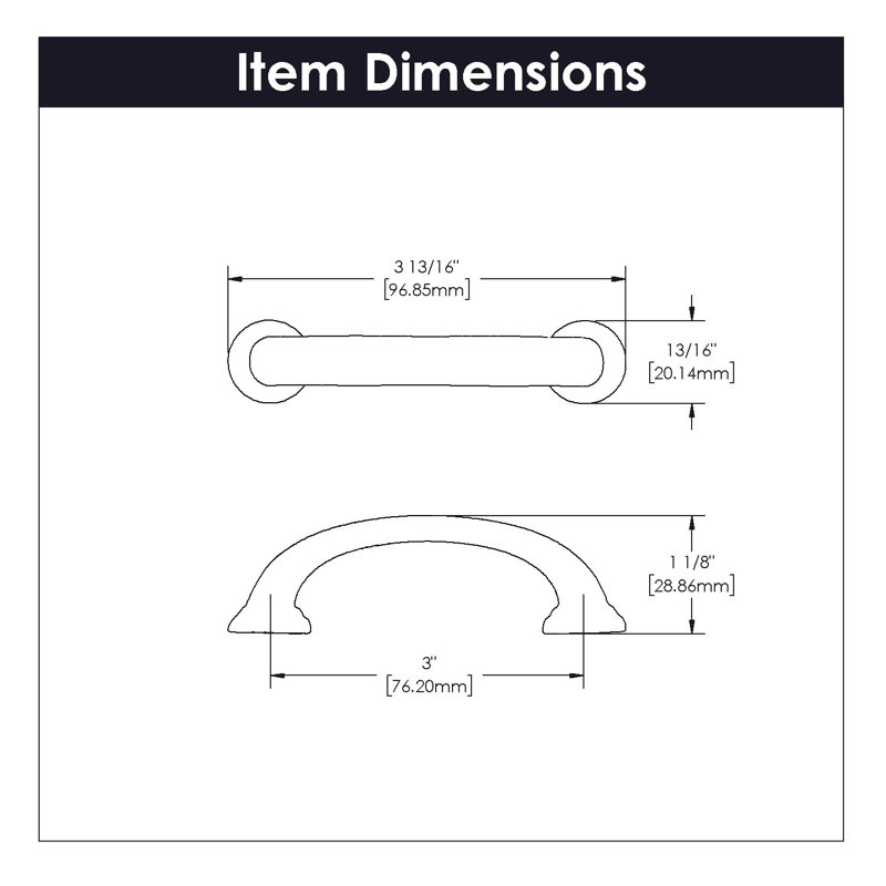 Zephyr Kitchen Cabinet Handles, Solid Core Drawer Pulls for Doors, 3", Oil-Rubbed Bronze