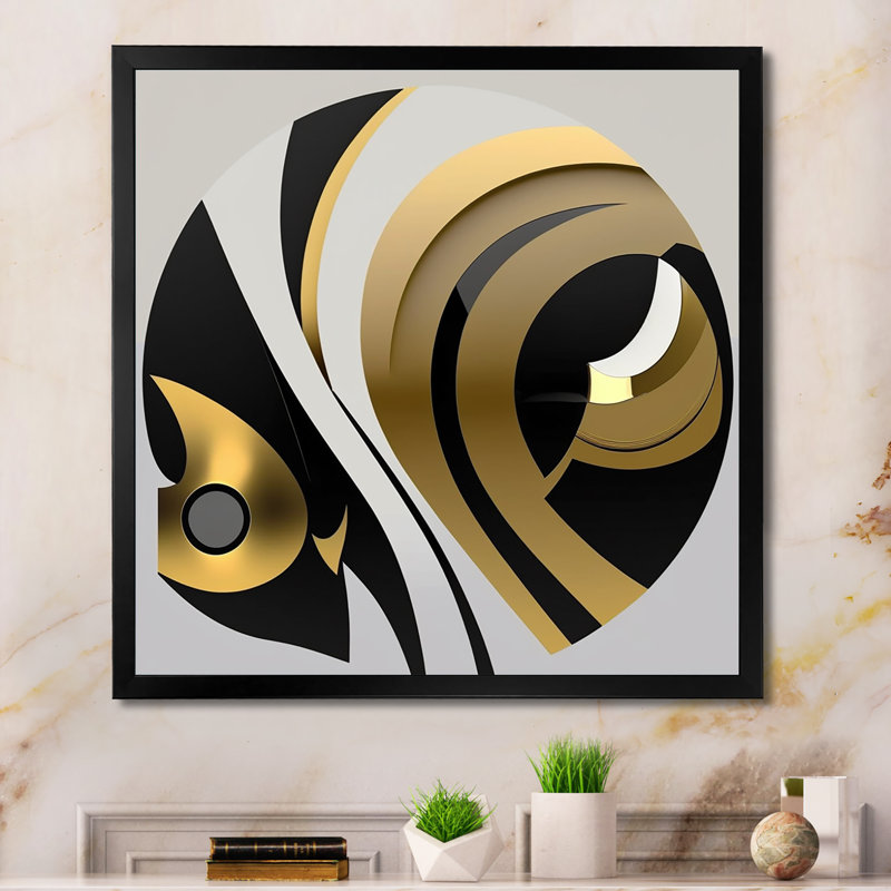 «Dreher Golden and Black Sphere IV», reproduction sur toile, Cadre photo noir, H 16 po x l 16 po x P 1 po