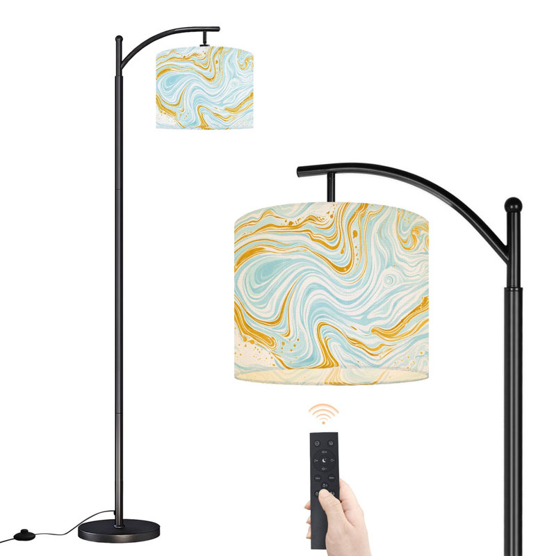 Arc Floor Lamp with Adjustable Lampshade White gold marble Marbling texture Oil painting Standing Lamp 3 Color Temperatures Dimmable Tall Pole Lamp with Foot Switch for Bedroom