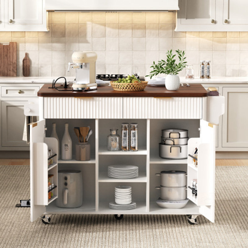 52" Fluted Kitchen Island With Drop Leaf (Not Include Stools)