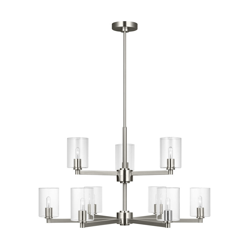 Fullton 9 Light Dining Room Chandelier With Clear Shade, Brushed Nickel