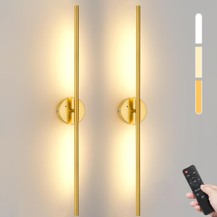 32'' Battery Operated Wall Sconces with Remote Control, Dimmable Wall Sconces Set of Two, 350°Rotate