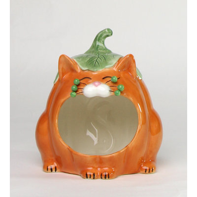 Ceramic Pumpkin Cat Candy Bowl
