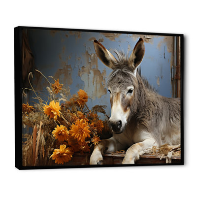 Farmhouse Donkeys Flower Charm I - âne, art mural