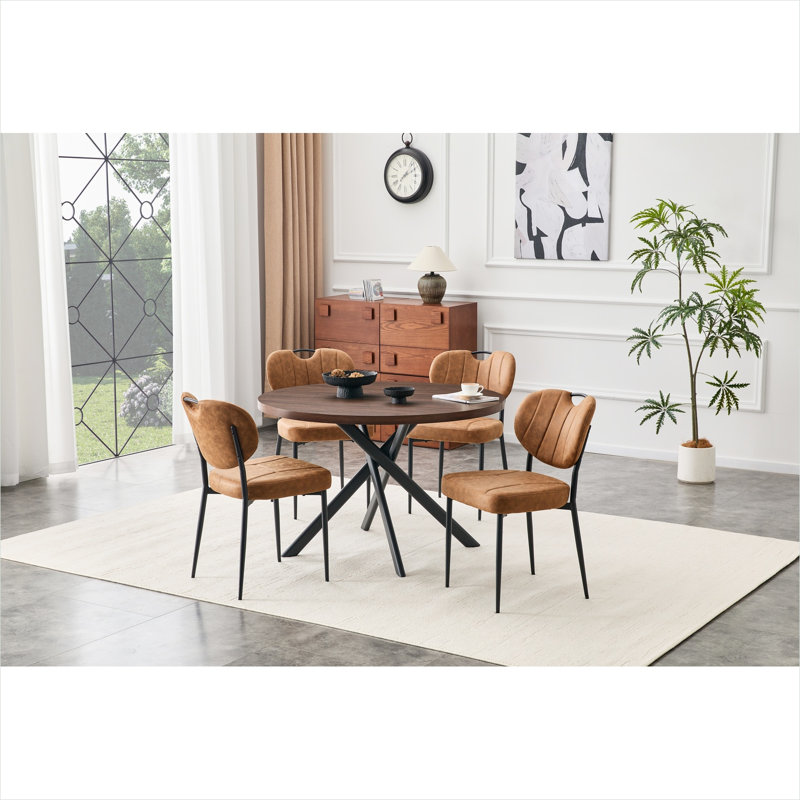 Table de salle à manger ronde classique brune, pliable pour les petits espaces, 46 pouces, 4 places, panneau de fibres à densité moyenne