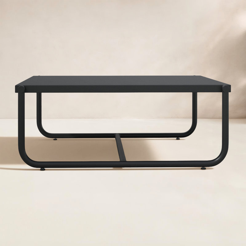 Sean Rectangular Aluminum Outdoor Coffee Table – 35" x 34" Modern Patio Coffee Table Black, Black