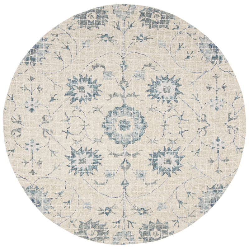 Luitpold Hand Tufted Wool Floral Rug, Round 6'