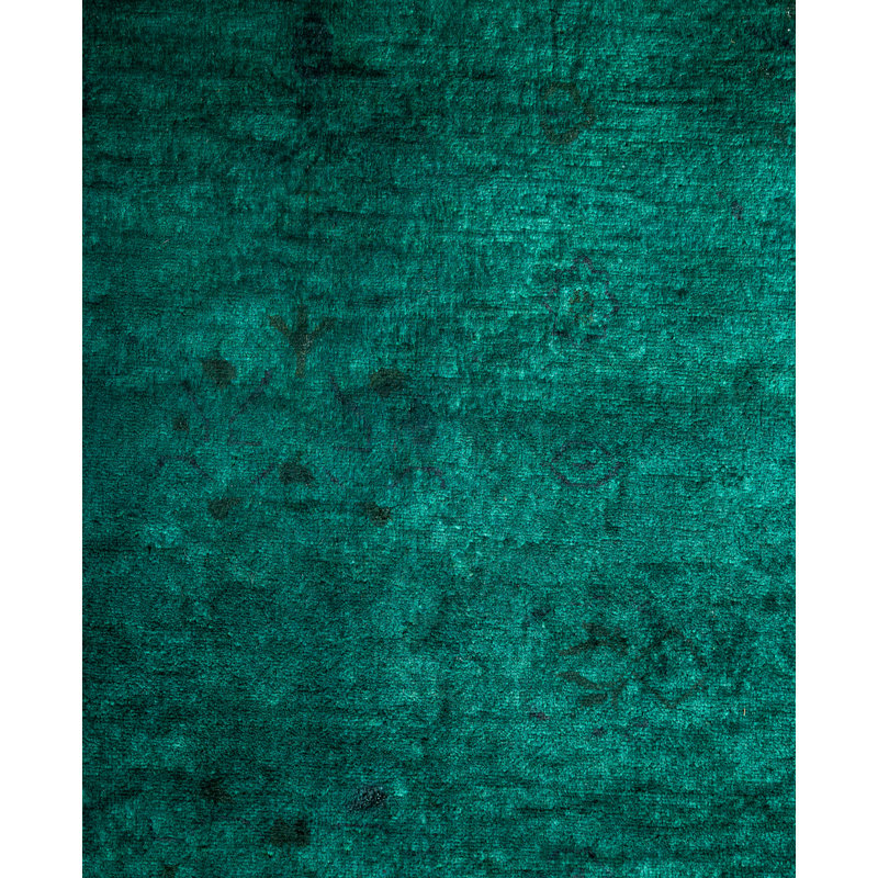 Overdyed Hand-Knotted Wool Modern-Contemporary Green Runner 4' 0" x 7' 10"