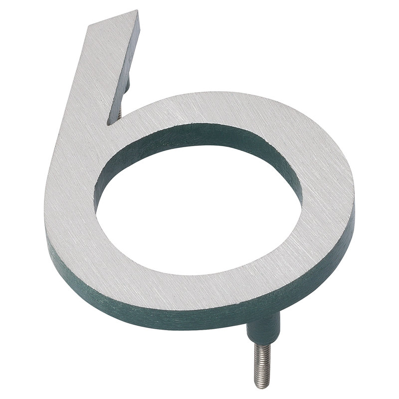 10 in. Flat Floating Mount House Number, 6, Satin Nickel/Hunter Green