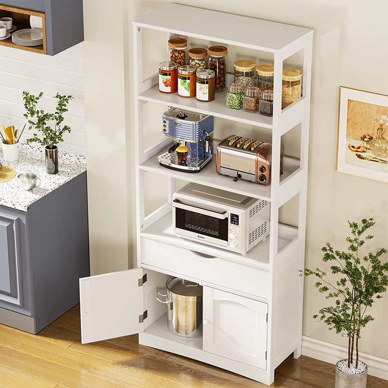 Kitchen Pantry Storage Cabinets Freestanding Tall Bathroom Cabinet with Shelves and Drawer 64''H Sideboard Microwave Space Cupboard Organizer for Home Office,White, 23.62x13x64.06inch | Freestanding