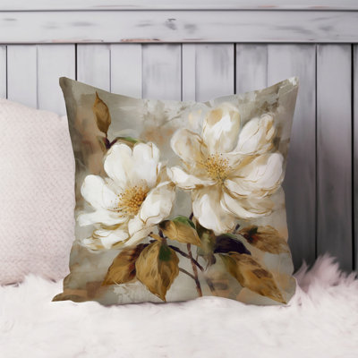 Floral Beige & Gold Flowers IV Modern Throw Pillow Cover