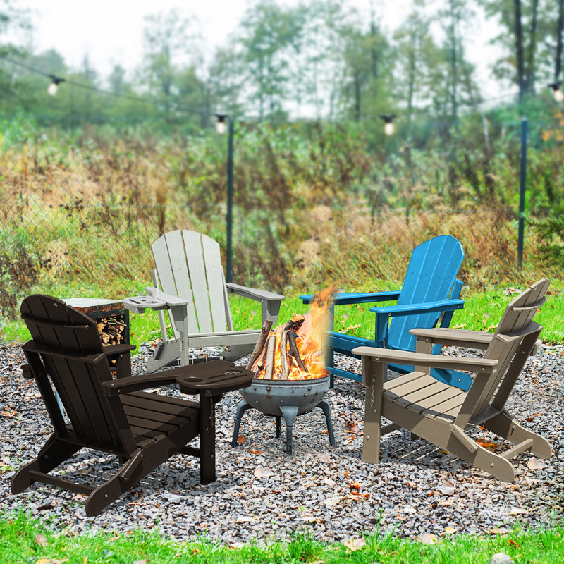  Cheryce HDPE Folding Adirondack Chair With Cup Holder, Coffee