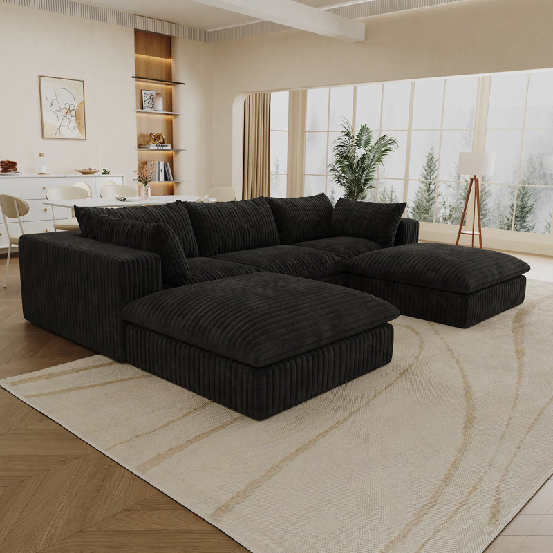 Wauseon 118.2" Sectional Sofa,No Assembly, Black