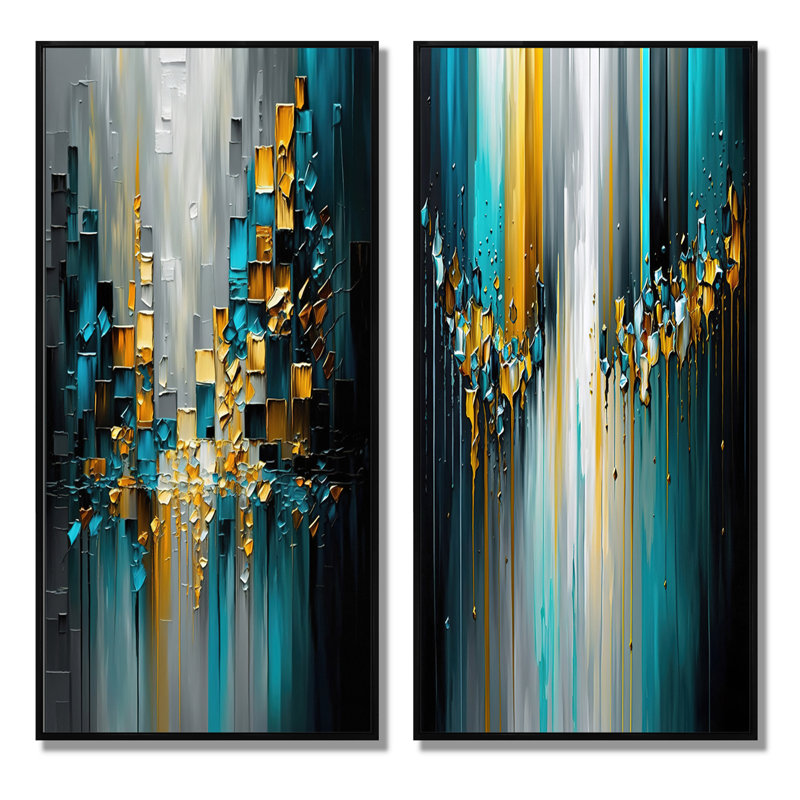 «Abstract Geometric Black And Green III», 2 pièces sur toile, Cadre noir, H 24 po x l 20 po