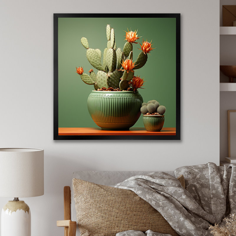 Cactus jade juxtaposition - impression d'art mural de cactus, Cadre simple noir, H 16 po x l 16 po x P 1 po