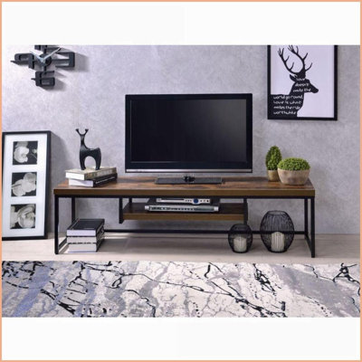 TV Furniture Weathered Oak &amp; Black Industrial TV Stand with 1 Shelf | Fits 50” TV | TV Size Ranges 50-59 inches