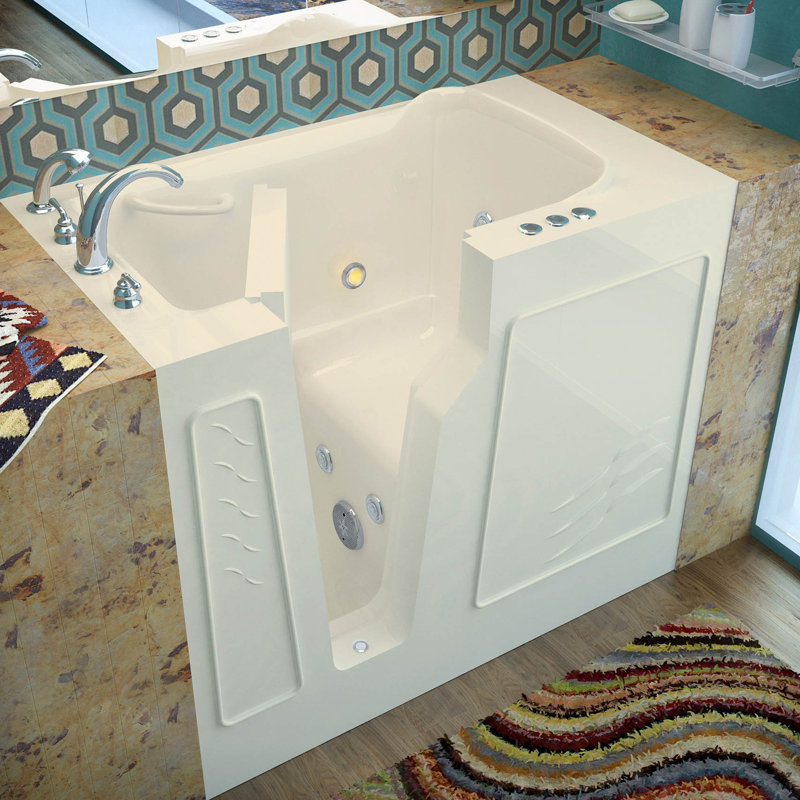 Prairie 45.75'' x 26'' Alcove / Tile In Whirlpool Fiberglass Bathtub with Faucet, Biscuit, Left