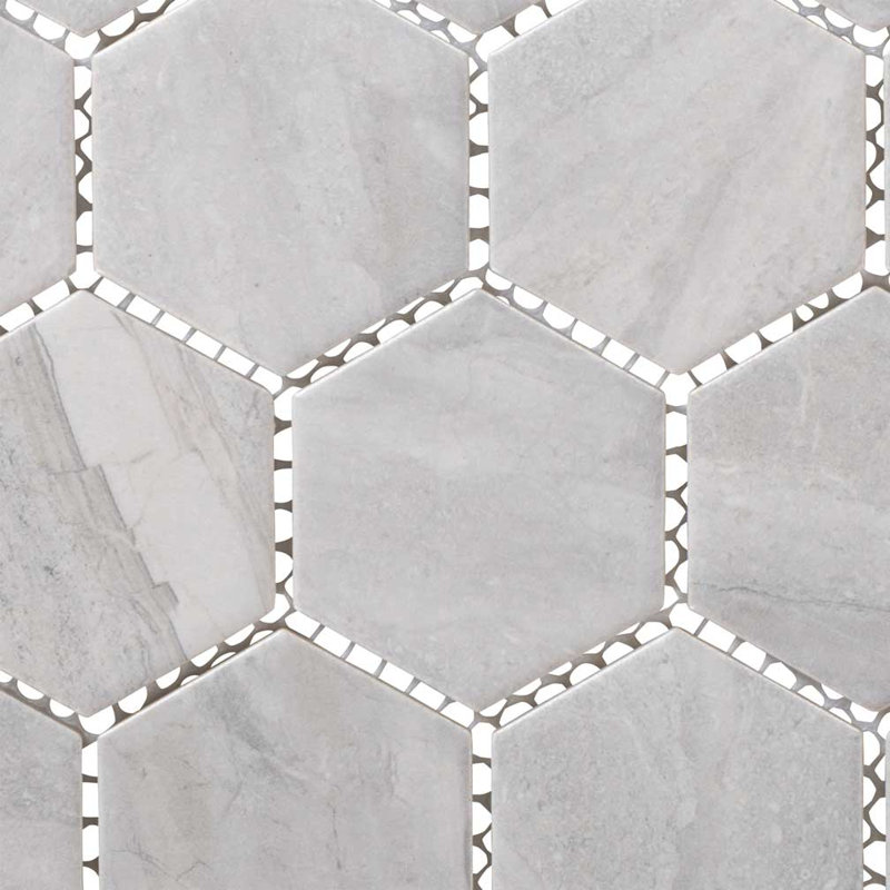 Porcelaine hexagonale 2 po gris ciel / 20 feuilles / 19,698 pieds carrés / boîte, Gris ciel