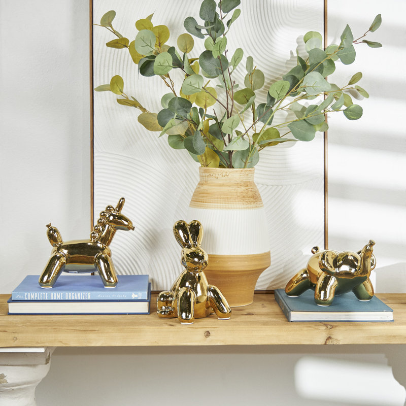 Ensemble de sculptures décoratives éléphant, lapin et licorne, Or
