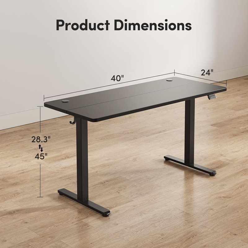 Bureau debout à hauteur ajustable Berrien, H 47,3 po x l 40 po x P 24 po, Noir, noir, noir, noir