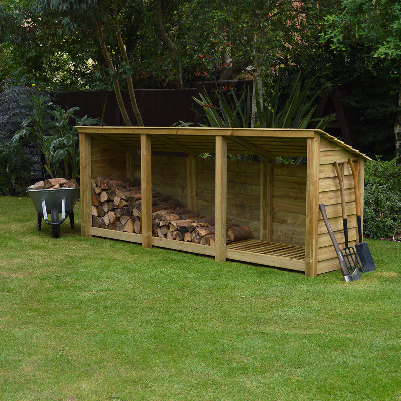 Urbanna 340cm W x 74.5cm D Wood Log Store, Light Green