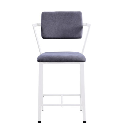 Cargo Gray Fabric High Back Counter Height Chair Of 2 With White Finish, Stationary Seat, Padded Seat Cushion, Metal Frame Open And Legs, 23 Inches Deep Finish For Height, 41.7 In Product