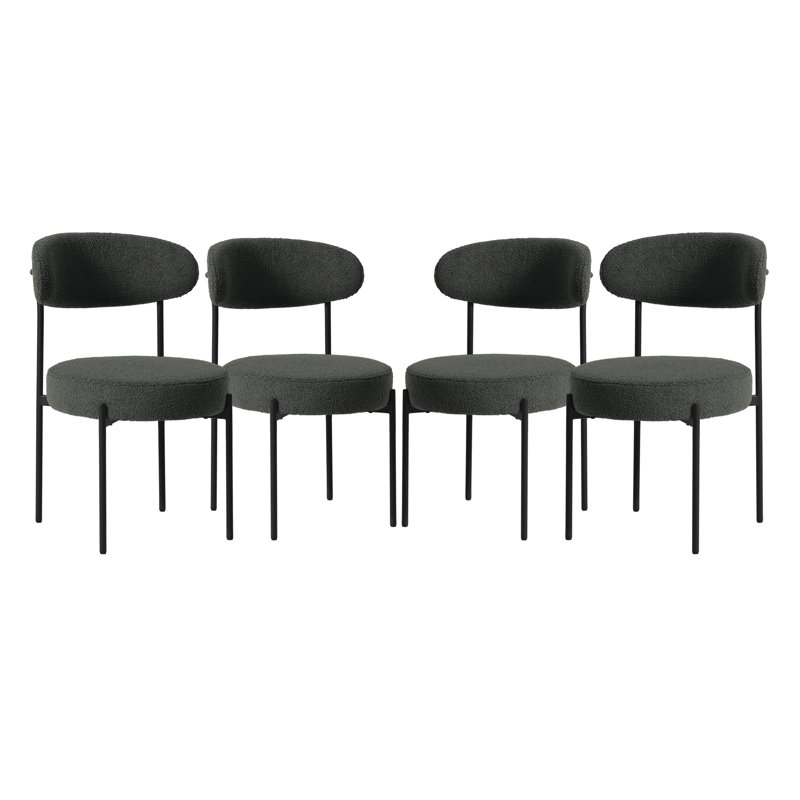 Bayville Faux Shearling Fabric Upholstered Side Chair With Metal Leg, Gray, 4